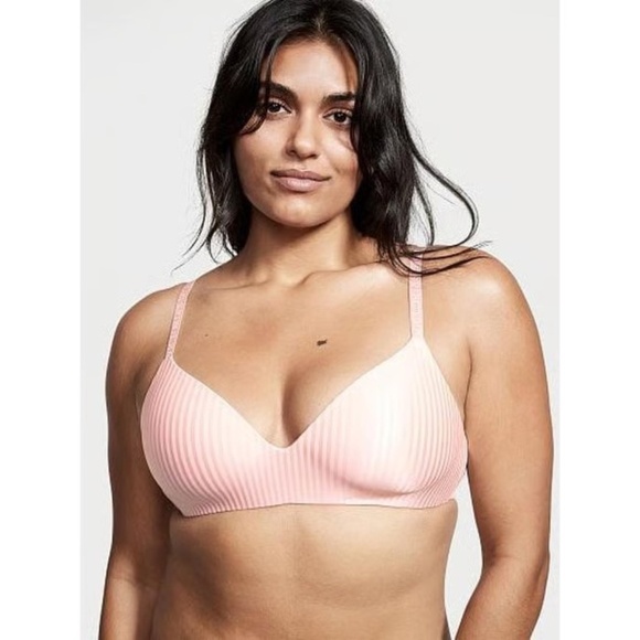 Victoria’s Secret T-shirt Light Pink Striped Lightly-Lined Wireless Bra 34D - Picture 16 of 16
